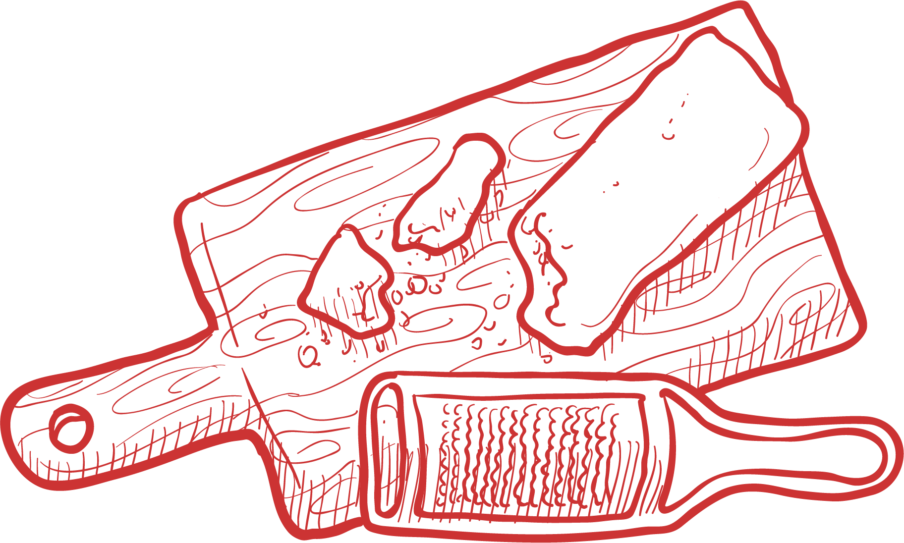 איור של קרש חיתוך ומגרדת גבינה